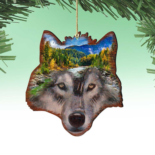 Wolf Face Wooden Ornaments by G. DeBrekht - Wildlife Holiday Decor - 8198227-4