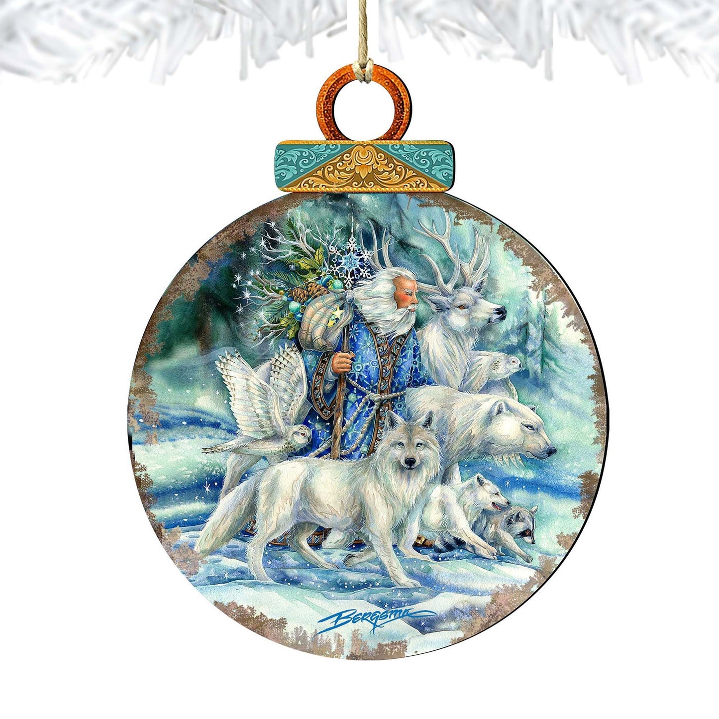 Cool Winds Father Winter Animals Wooden Ornaments by J. Bergsma - Wildlife Holiday Decor - 8591862-JB