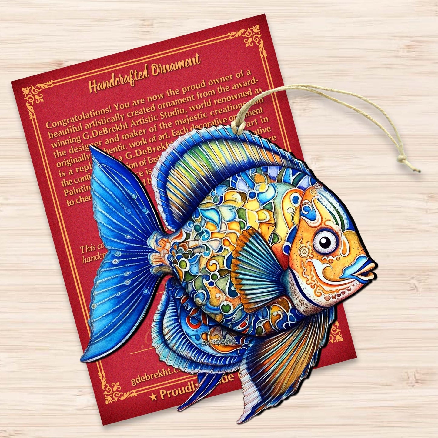 Wooden Christmas Tree Decorations - Blue Fish Wooden Ornaments by G.Debrekht Coastal Holiday Decor - 8688301