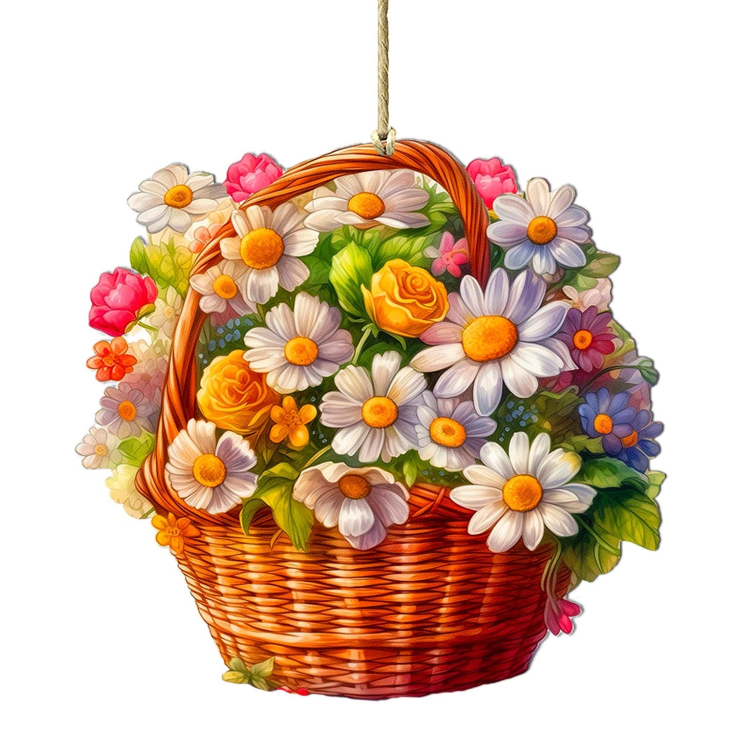 Daisy Basket Wooden Ornaments by G. Debrekht - Love Family Decor - 8688314