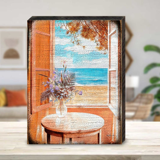 South Perth Window View Wooden Coastal Wall Art by Nature Wonders - Coastal Sea-Life Decor - 95313B