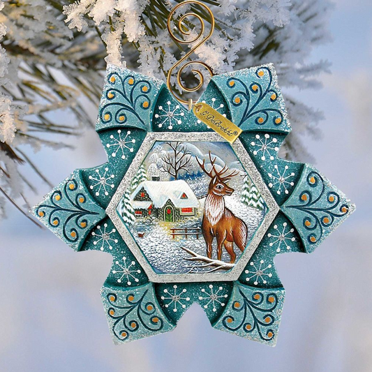 Stag Snowfall Sculpted Hand-Painted Christmas Ornament by G. DeBrekht - Wildlife Holiday Decor - 6102190
