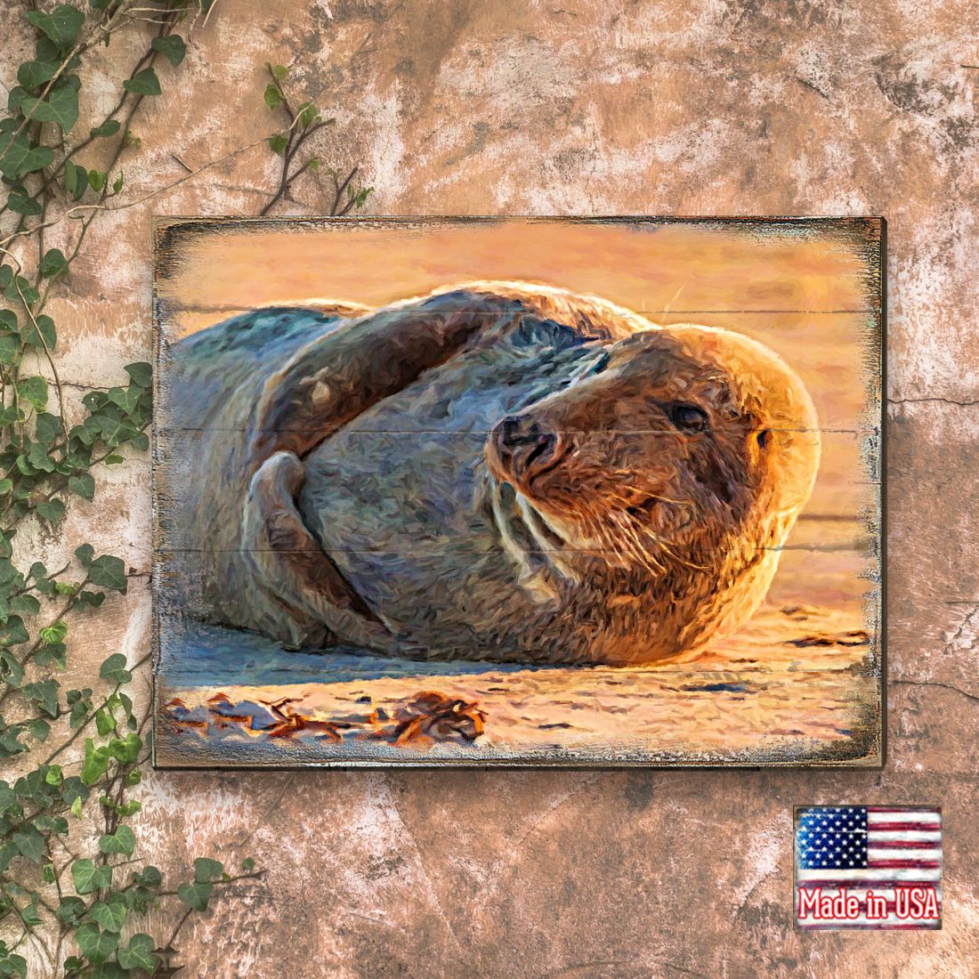 Speier Seal Wood Wooden Coastal Wall Art by Nature Wonders - Coastal Sea-Life Decor - 95260B