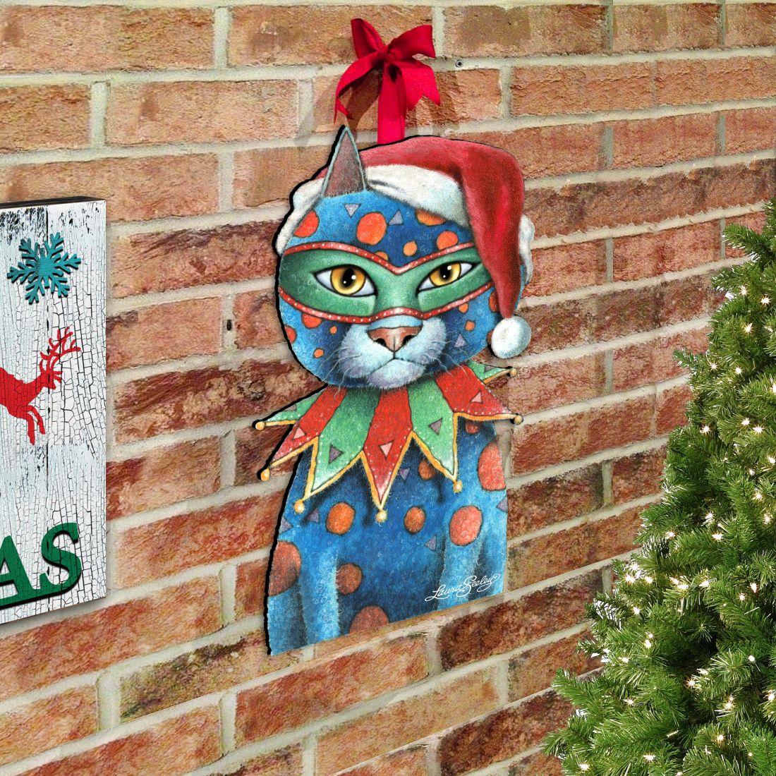 Mardi Gras Santa Cat Holiday Door Decor by Laura Seeley - Pets Dog and Cats Decor - 8512057H