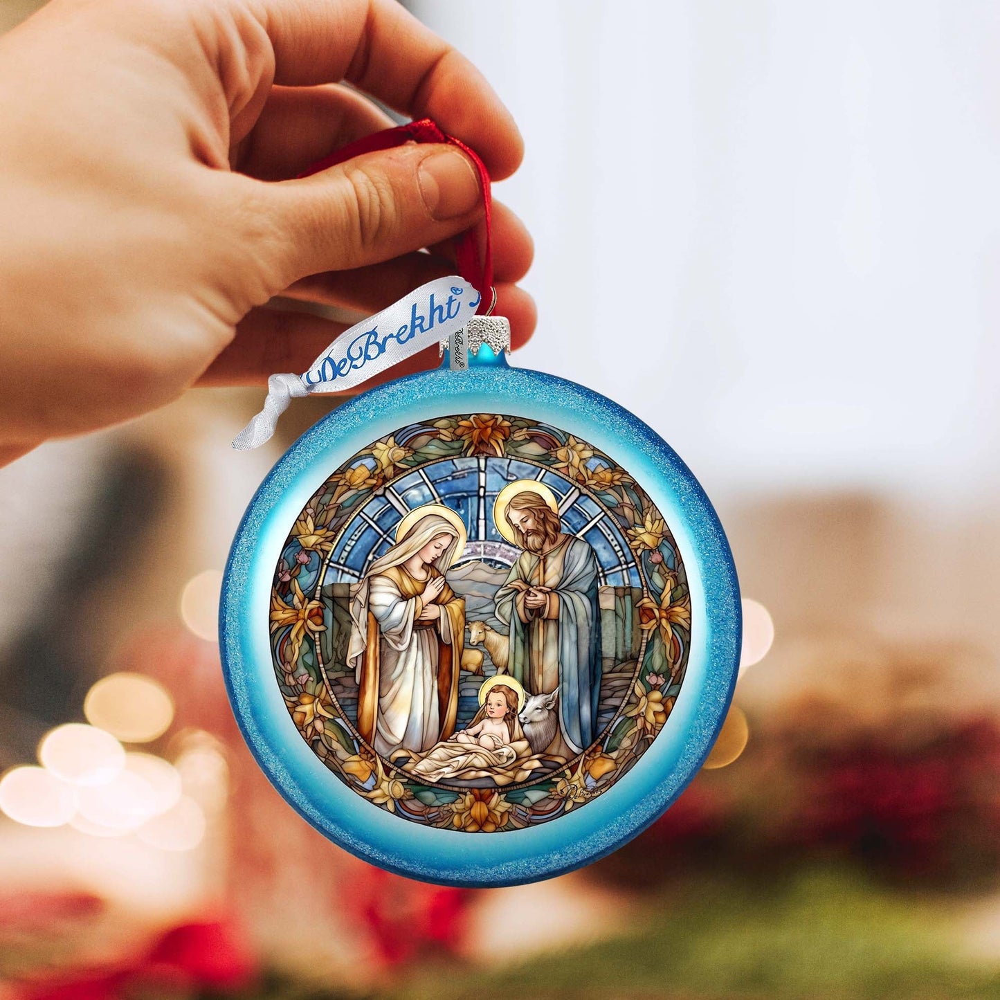 A Blessed Gathering - Holy Family Nativity Ball Glass Ornament by G. Debrekht - Nativity Holiday Decor - 73567C