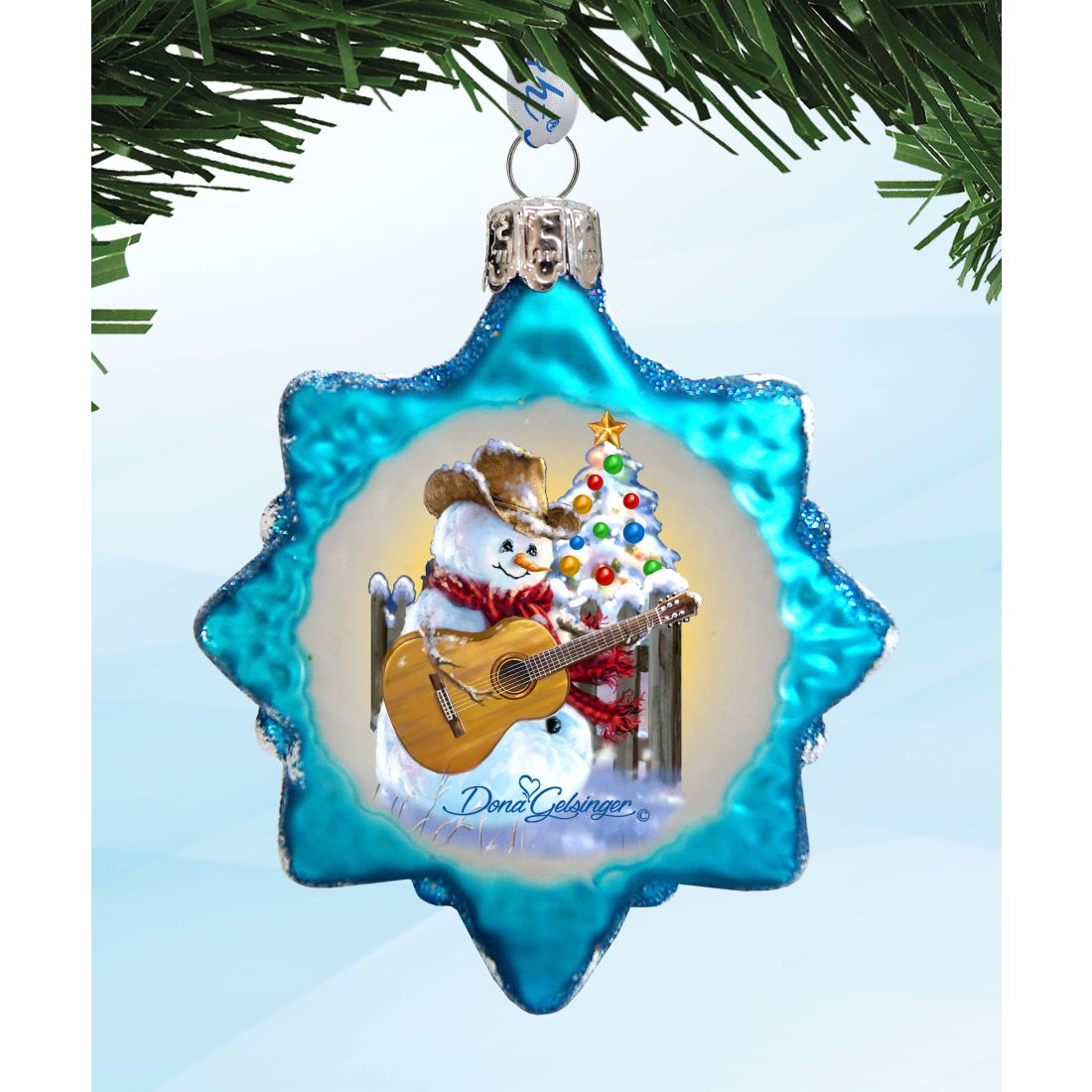 Guitar Snowman Mercury Glass Ornament by D. Gelsinger - Christmas Santa Snowman Decor - 778103-1531