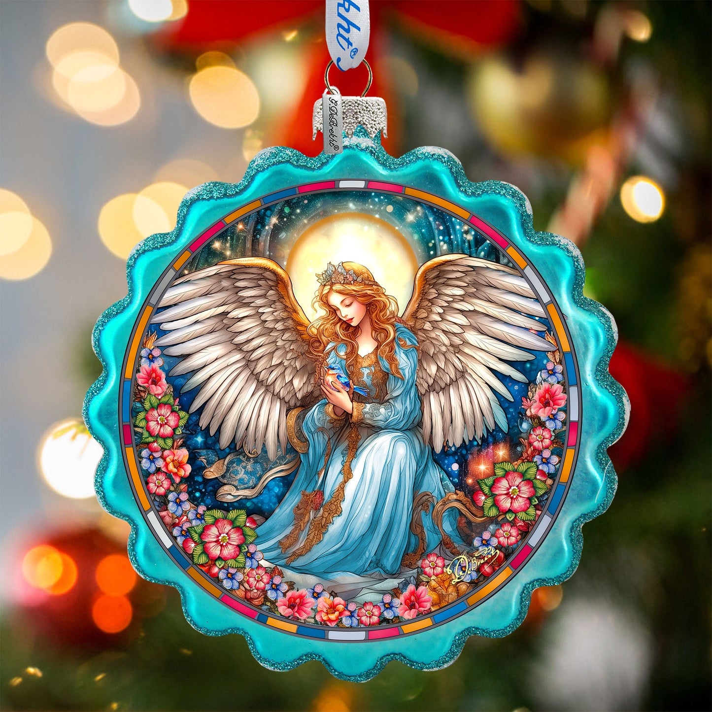 Angel of Healing Wreath Glass Ornament by G. Debrekht - Nativity Holiday Decor - 759-064