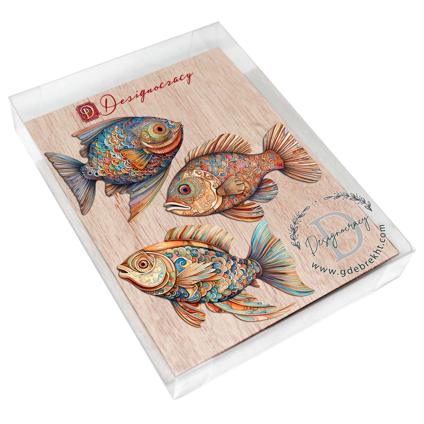 Coastal Fish Decorative Wooden Ornaments Set of 3 by G. Debrekht - Coastal Decor - 8091034-S3