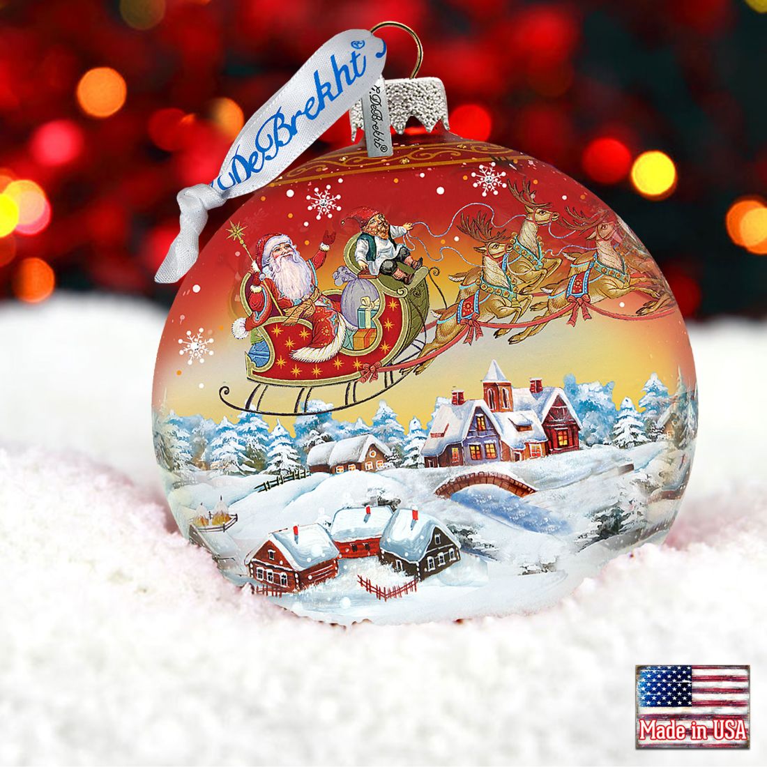 Up-Up and Away Red Glass Ornament Limited Edition by G. DeBrekht - Christmas Santa Snowman Decor - 73842R