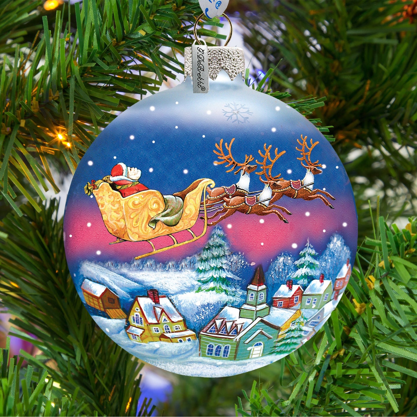 Santa on Sleigh Ball Glass Ornament by G. DeBrekht - Christmas Santa Snowman Décor - 73311
