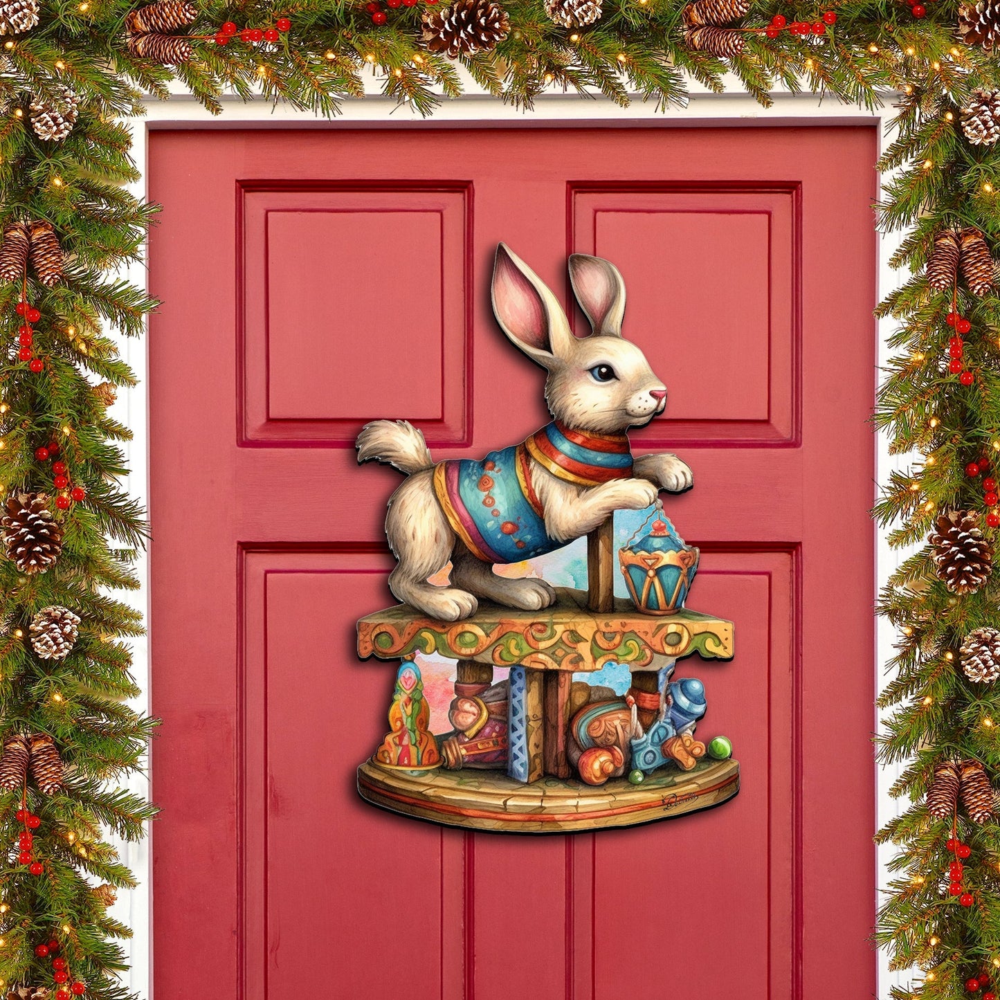 Carousel Bunny with Toys Holiday Door Decor by G. Debrekht - Christmas Decor - 8611086H