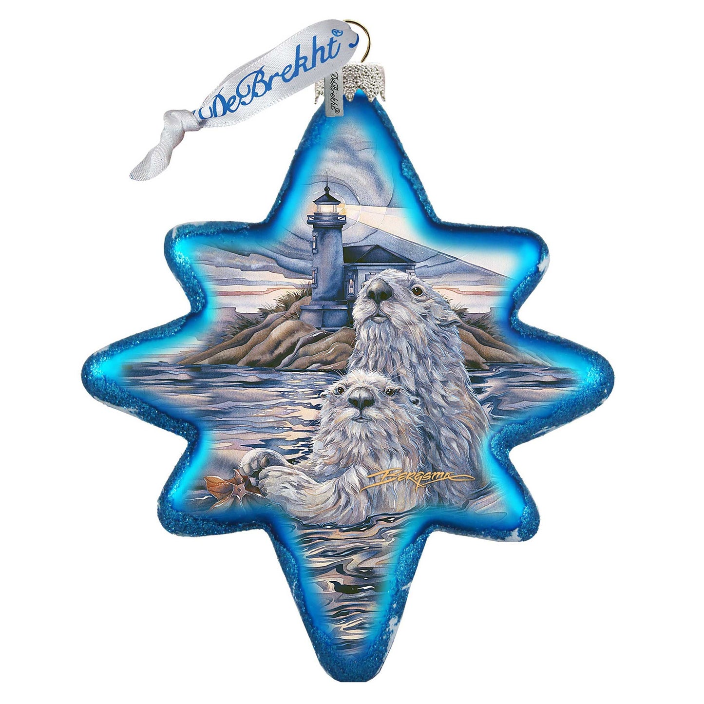 Starlight Otter Lighthouse Glass Ornament by J. Bergsma - Wildlife Holiday Decor - 755-572-JB
