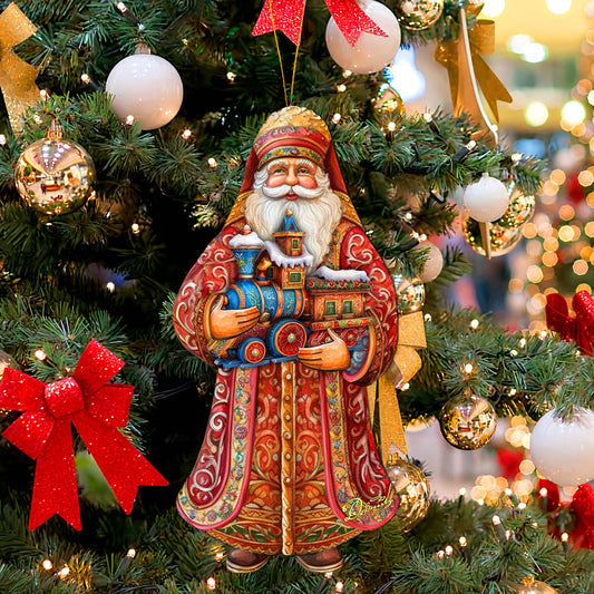 Santa's Miniature Holiday Express Wooden Ornaments by G. Debrekht - Christmas Santa Snowman Decor - 8691417