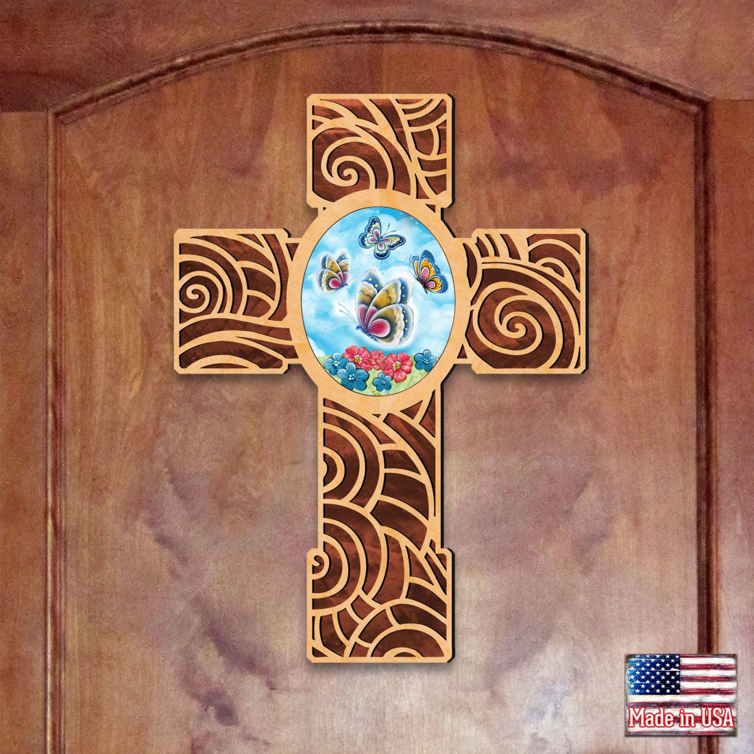 New Life Butterfly Modern Wooden Cross by Museum Icons - Inspirational Icon Decor - 88290