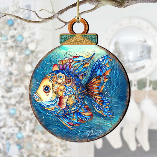 Coastal Decorations - Blue Fish Wooden Ornaments by G.Debrekht Coastal Holiday Decor - 8688181