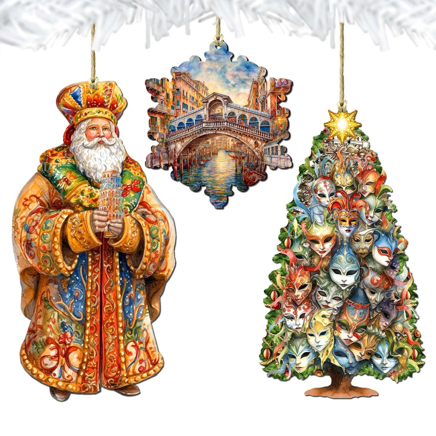 Santas Around the World - Italian Inspired Santa - Wooden Ornaments Set of 3 by G. DeBrekht Christmas Santa Snowman Decor - 8091307S3