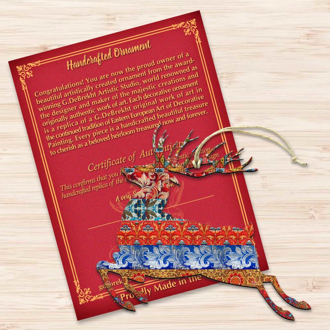 Country Quilted Reindeer Wooden Ornaments by G. DeBrekht - Wildlife Holiday Decor - 8198211-4