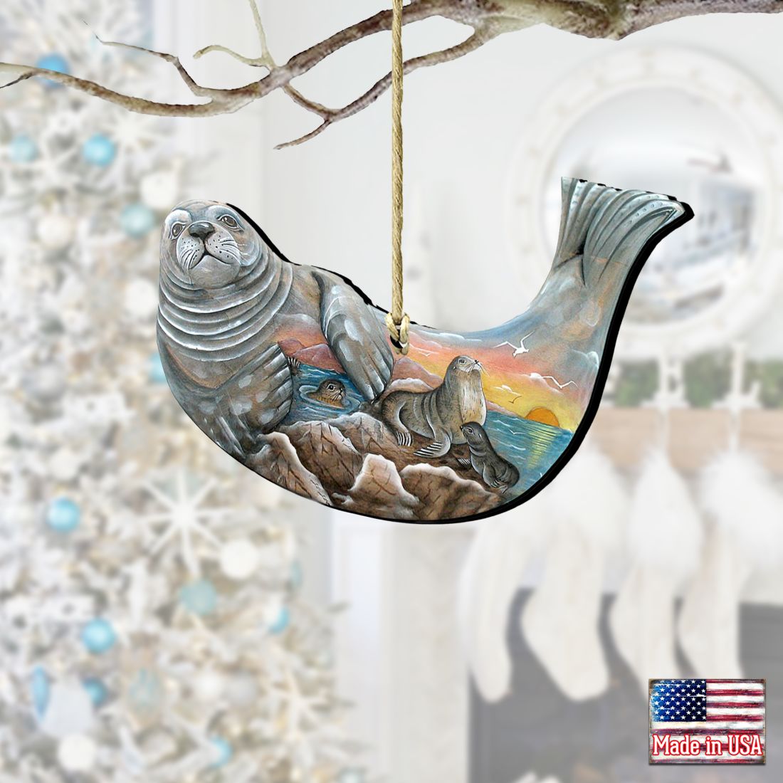 Seal Wooden Ornaments by G. DeBrekht - Coastal Holiday Decor - 8158914