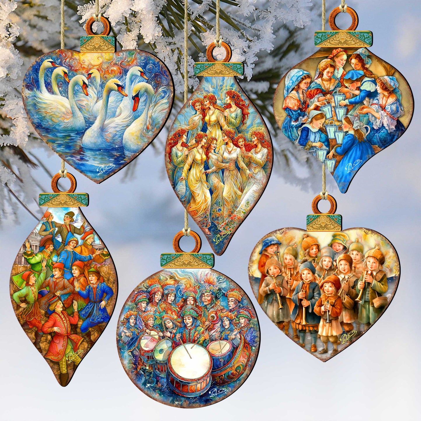 Twelve Days of Christmas Wooden Ornaments Set of 12 by G. DeBrekht - Christmas Decor 12 Days of Christmas - 8610102-S12