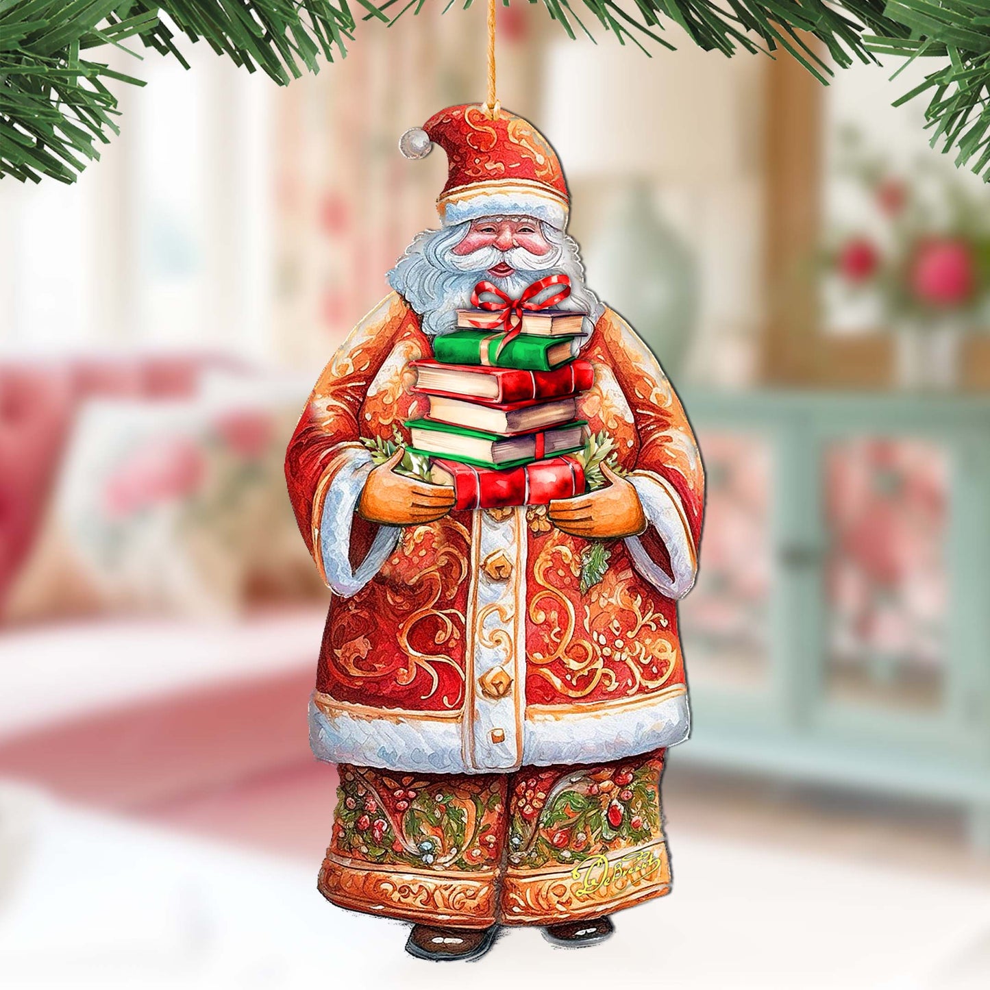 Santa's Book Collection Wooden Ornaments by G. Debrekht - Christmas Santa Snowman Decor - 8691405