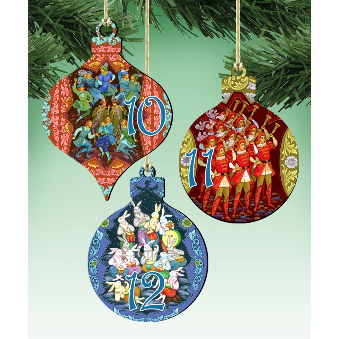 12 Days of Christmas Wooden Ornament Set of 12 by G. Debrekht - Christmas Decor