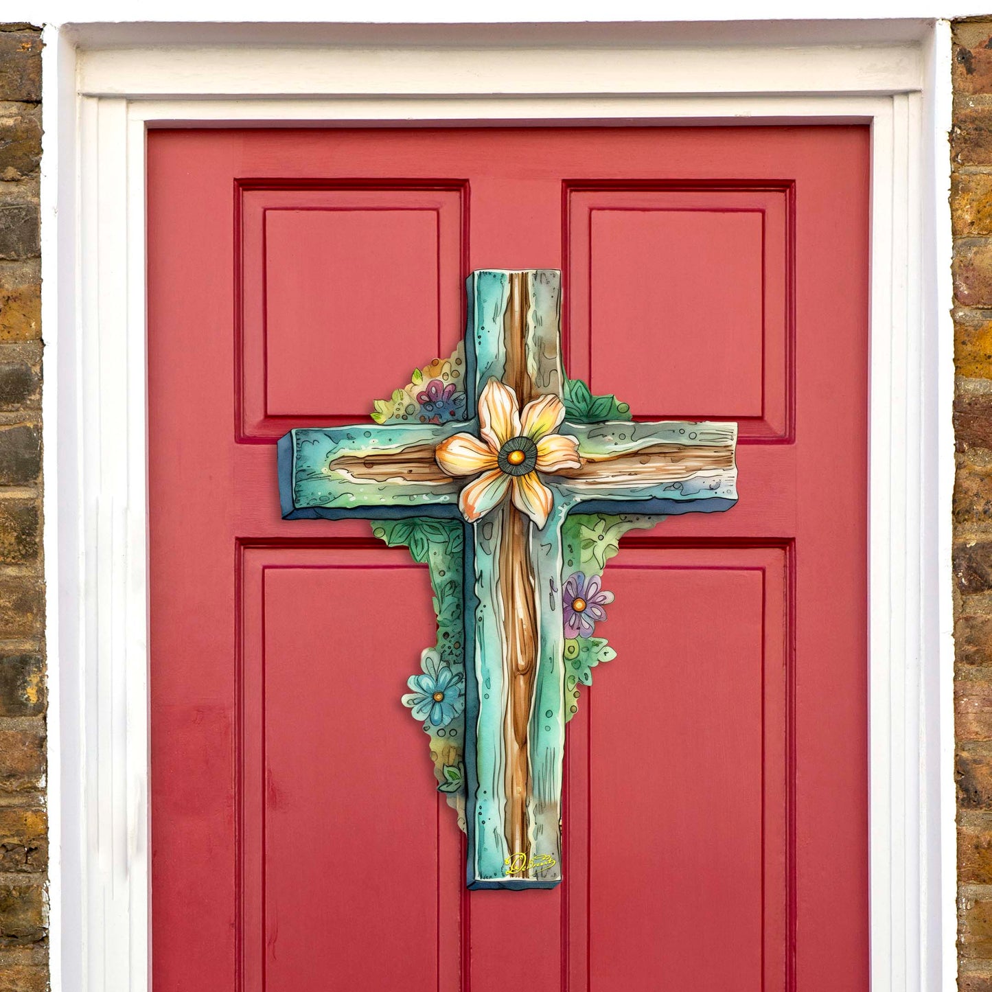 Teal Cross Holiday Door Decor by G. Debrekht - Easter Spring Decor - 8688164H