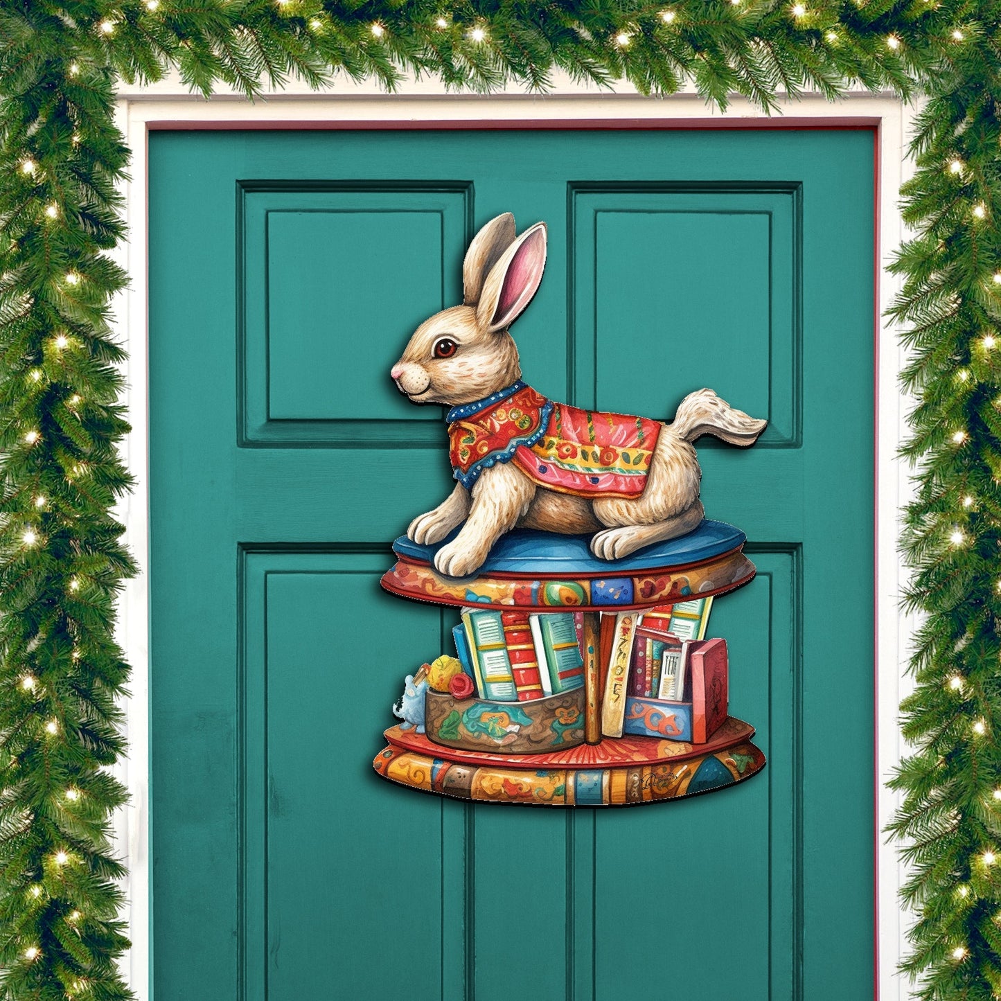 Carousel Bunny with Books Holiday Door Decor by G. Debrekht - Christmas Decor - 8611085H