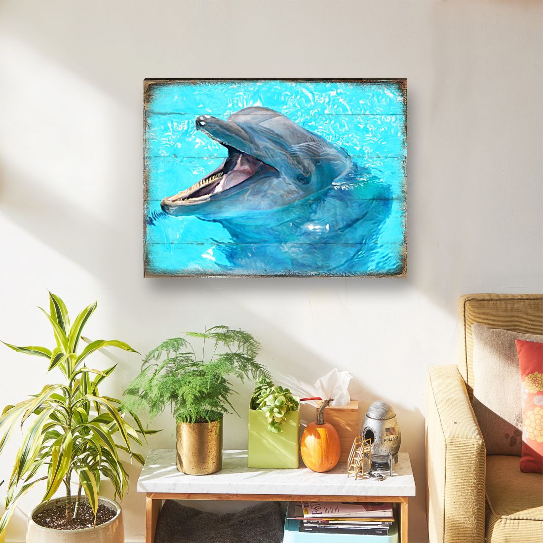 Sowers Dolphin Wood Wooden Coastal Wall Art by Nature Wonders - Coastal Sea-Life Decor - 95267B