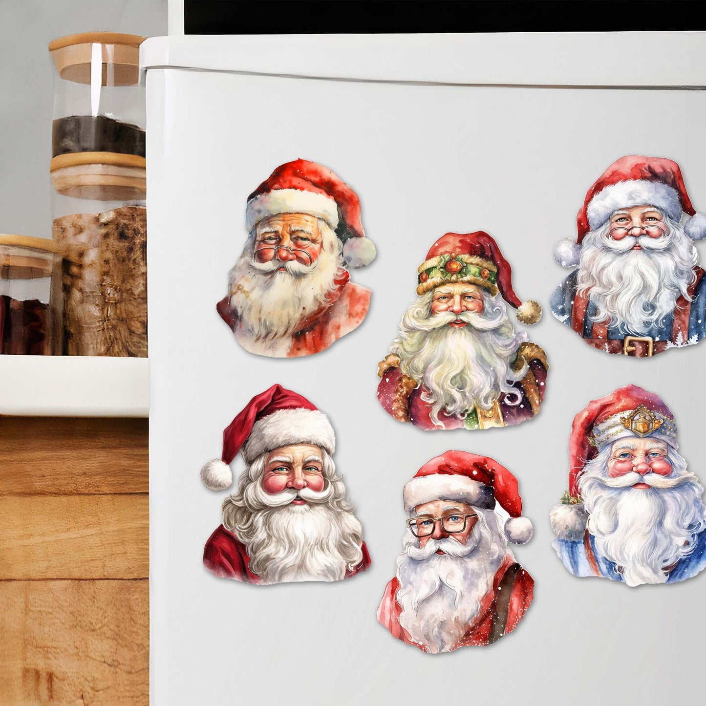 Jolly Santa Faces Decorative Wooden Magnets Set of 6 by G. Debrekht - Christmas Santa Snowman Décor - 8090045G-S6