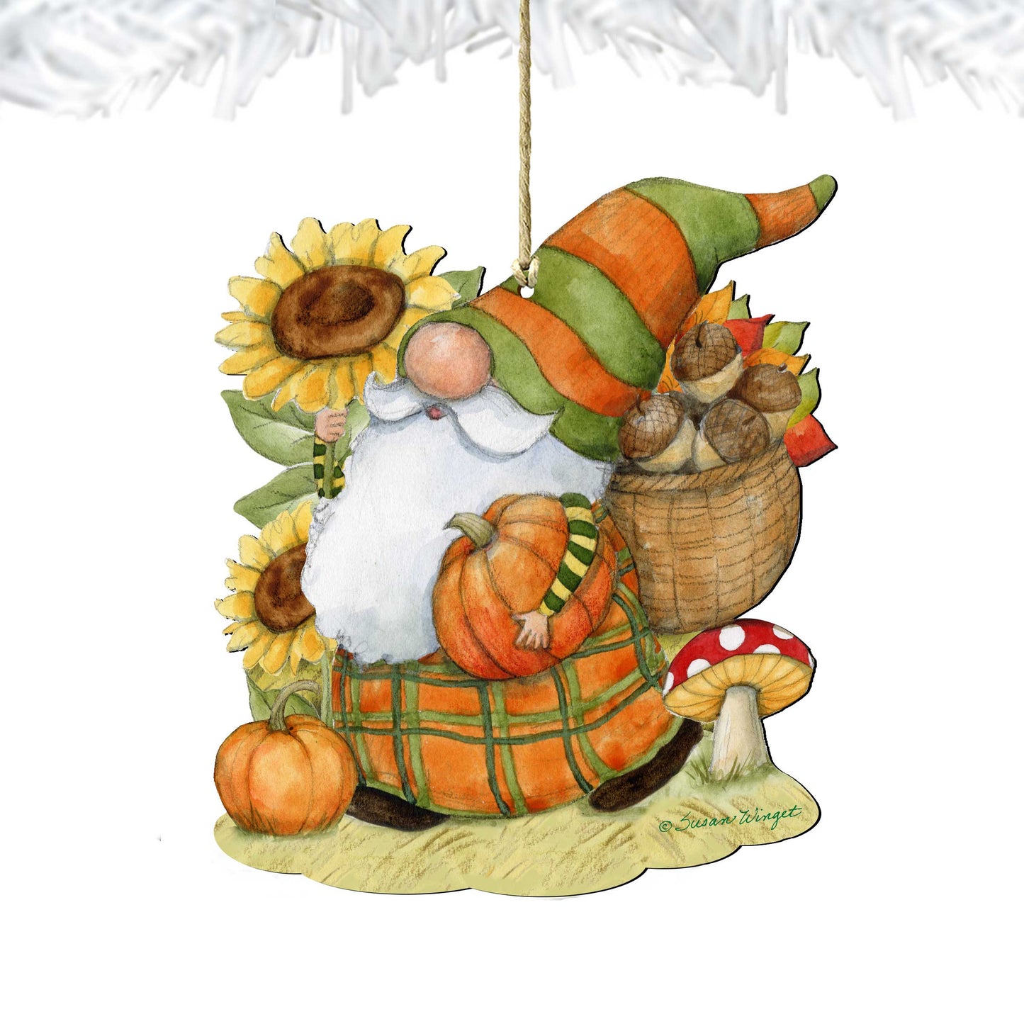 Fall Decoration Harvest Gnome - Cornucopia Ornament Handmade Gift for Autumn Adornment - Wooden Ornament by Susan Winget - Item 8471208-SW