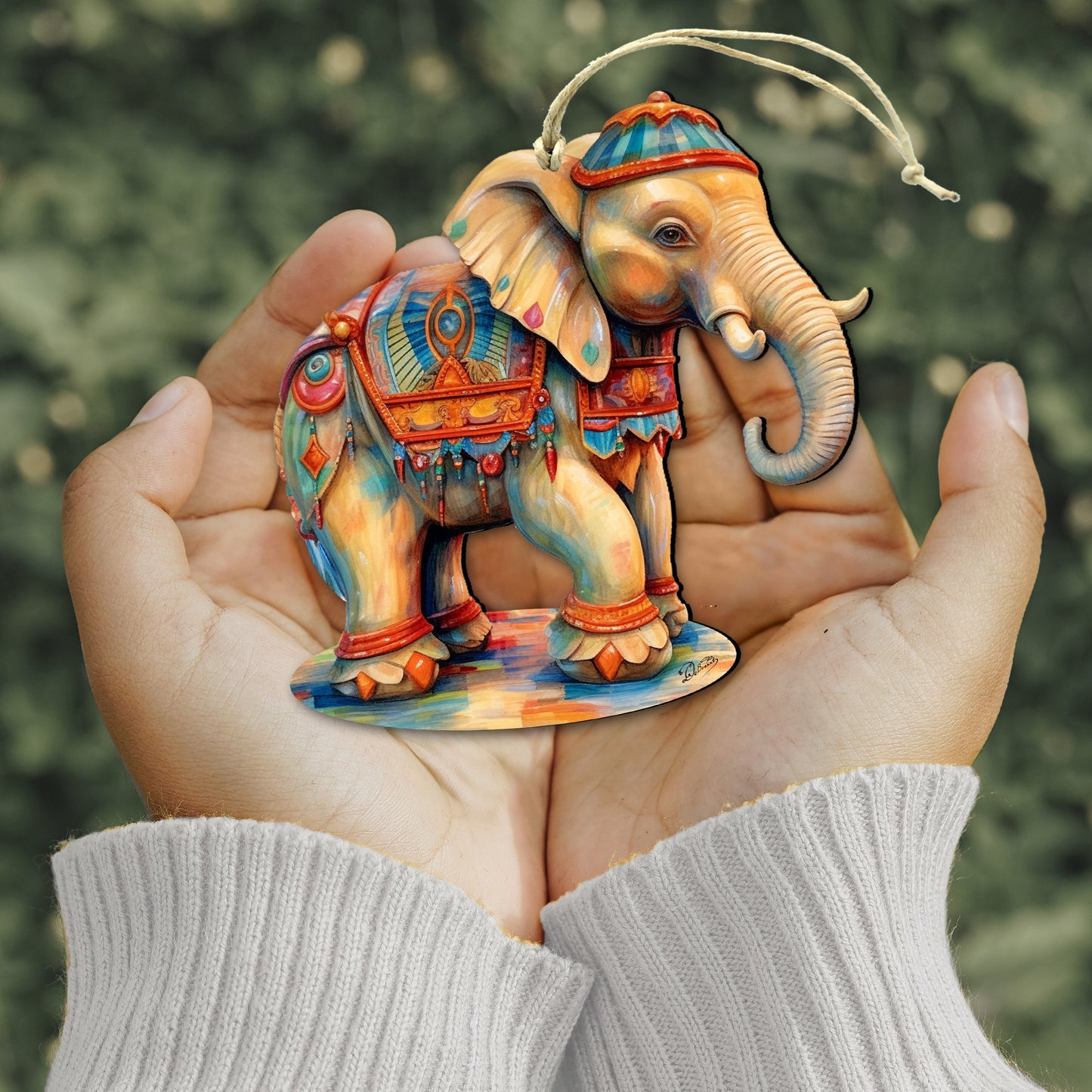 Carousel Elephant Wooden Ornaments by G. Debrekht - Christmas Decor - 8100192-3
