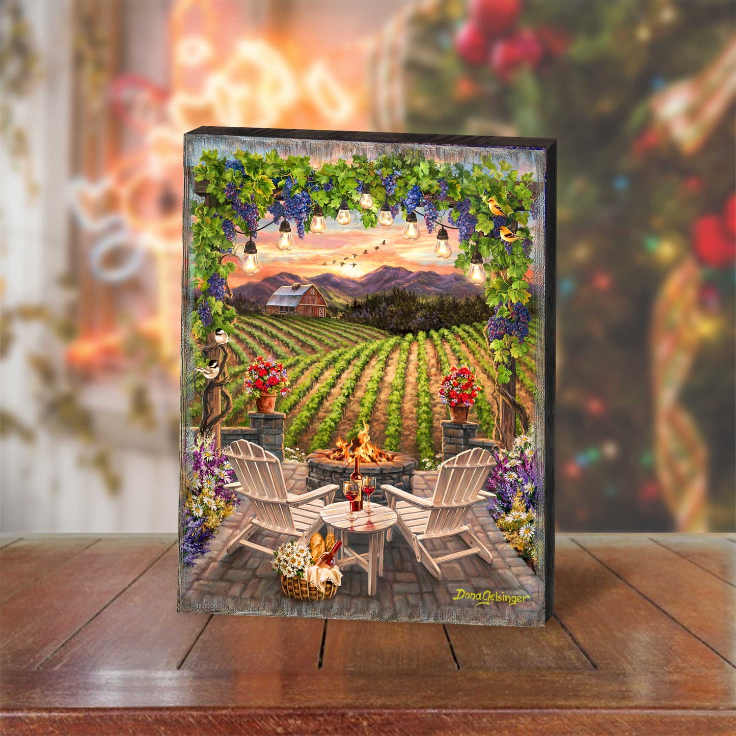 Wine at Sunset Block Wall Art by D. Gelsinger - Family Love Decor - 95684B-DG