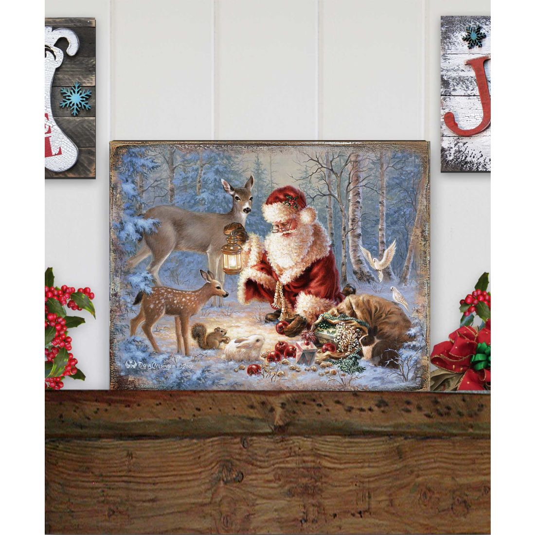 Abundance of Joy Art Wooden Wall Art by D Gelsinger - Christmas Santa and Snowman Decor - 95601B-0104