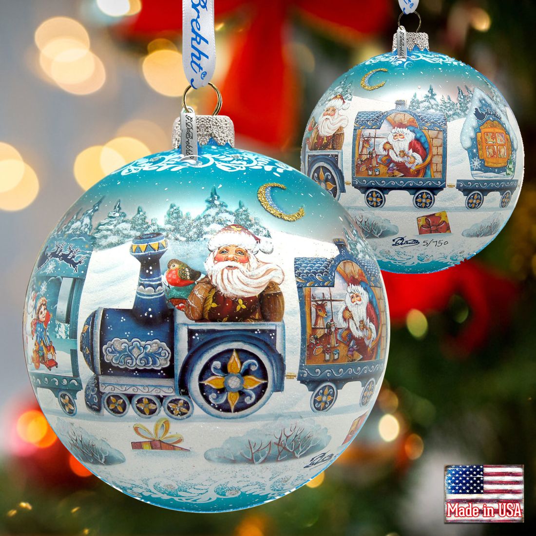 Express Train Ball Glass Ornament Limited Edition by G. DeBrekht - Christmas Santa Snowman Decor - 73873B