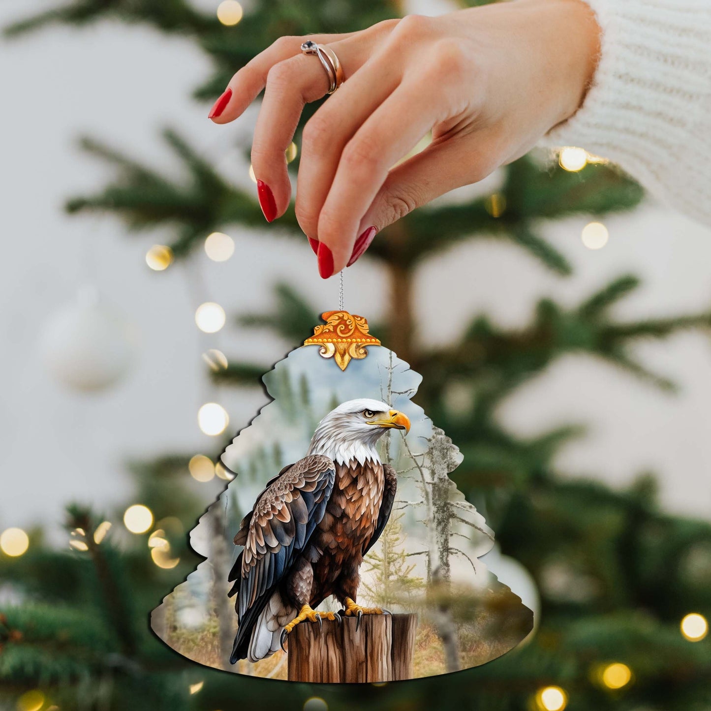 Alaskan Bald Eagle Tree Wooden Ornaments by G.Debrekht - Wildlife Holiday Decor - 870007