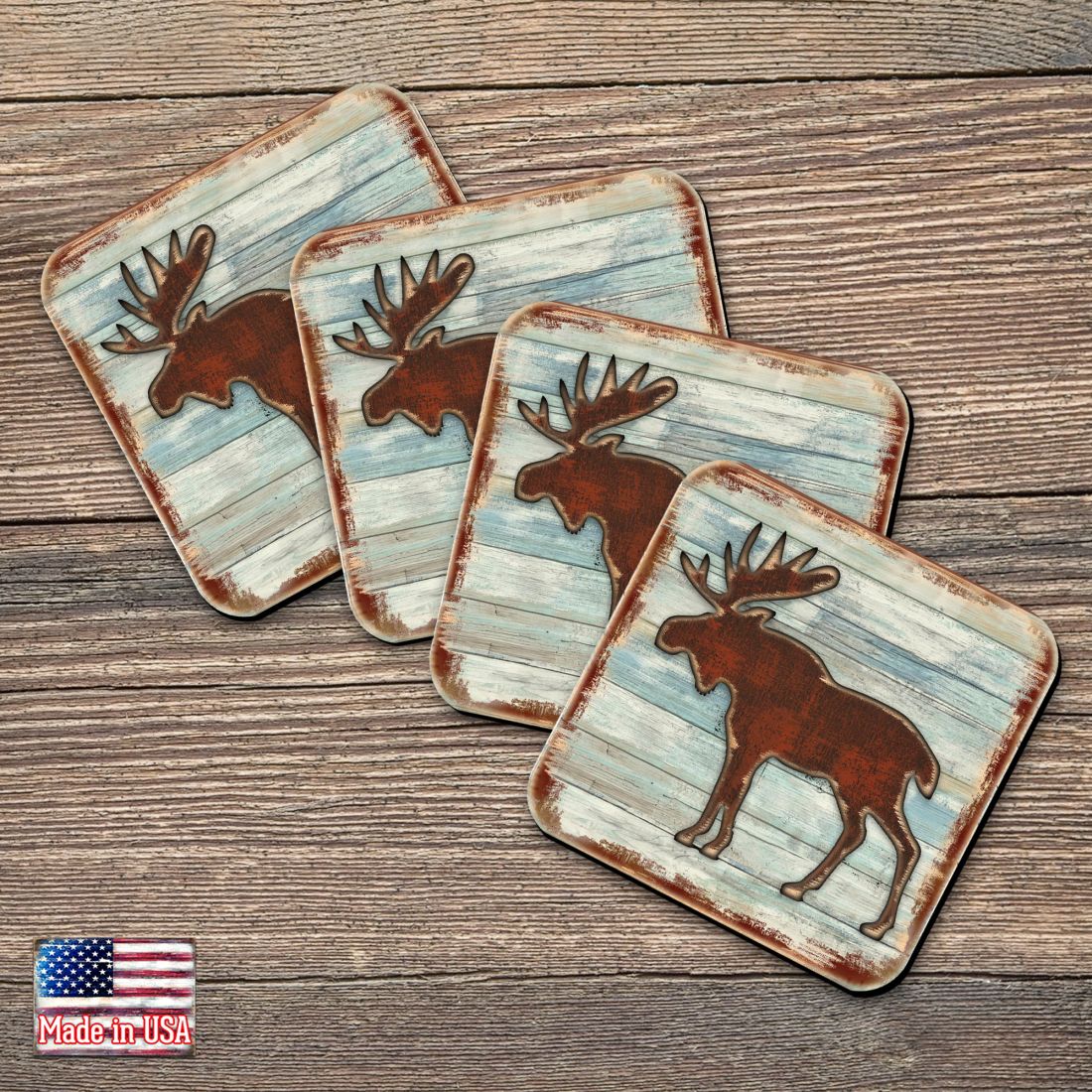 Moose Wooden Cork Coasters Gift Set of 4 by Nature Wonders - Nature Wildlife Decor  - 8198222-9C-S4