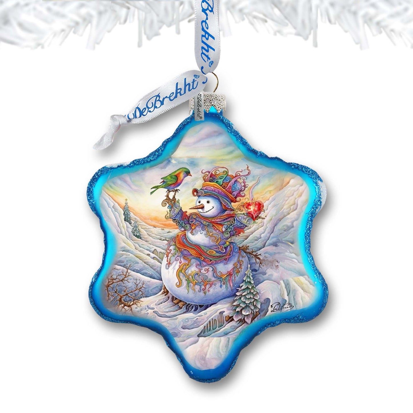 Festive Frosty Friend Snowflake Glass Ornament by G. Debrekht - Christmas Santa Snowman Decor - 754-045