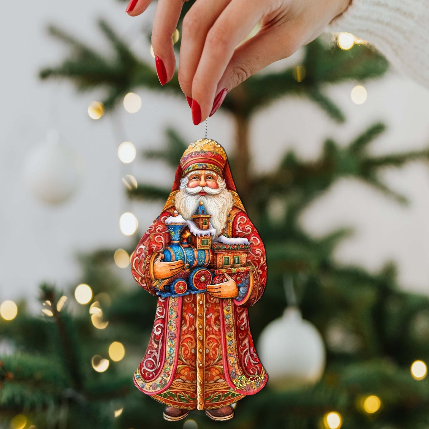 Santa's Miniature Holiday Express Wooden Ornaments by G. Debrekht - Christmas Santa Snowman Decor - 8691417