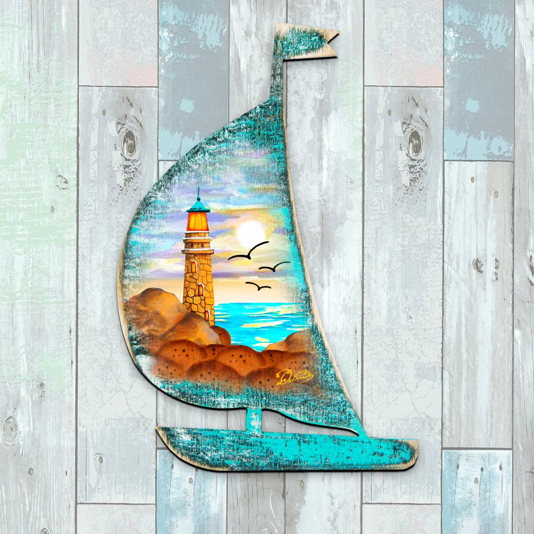 Lighthouse Boat Decorative Door Decor by G. DeBrekht - Coastal Holiday Decor - 8198524H