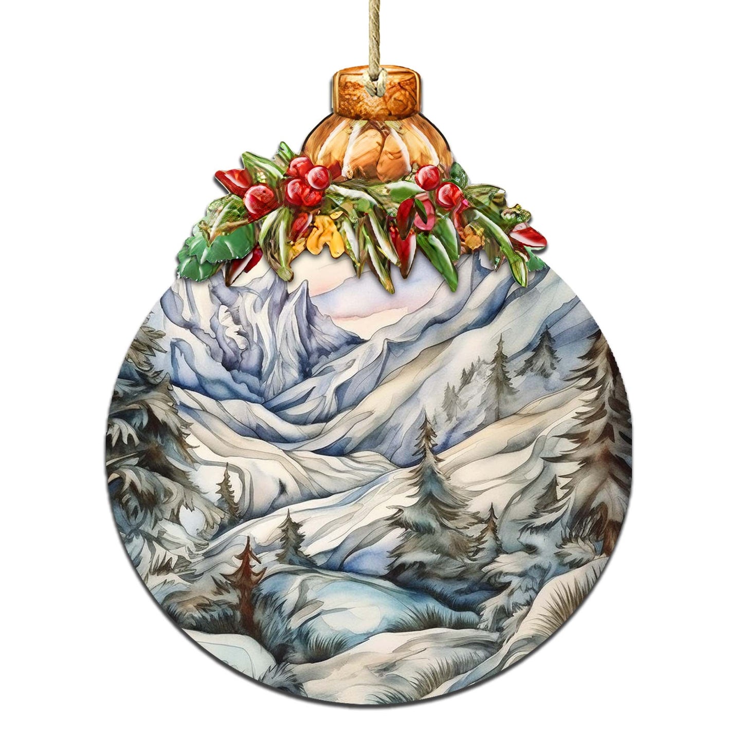 Beauty in Alaska's Snowy Peaks Wooden Ornaments by G.Debrekht - Wildlife Holiday Decor - 870036