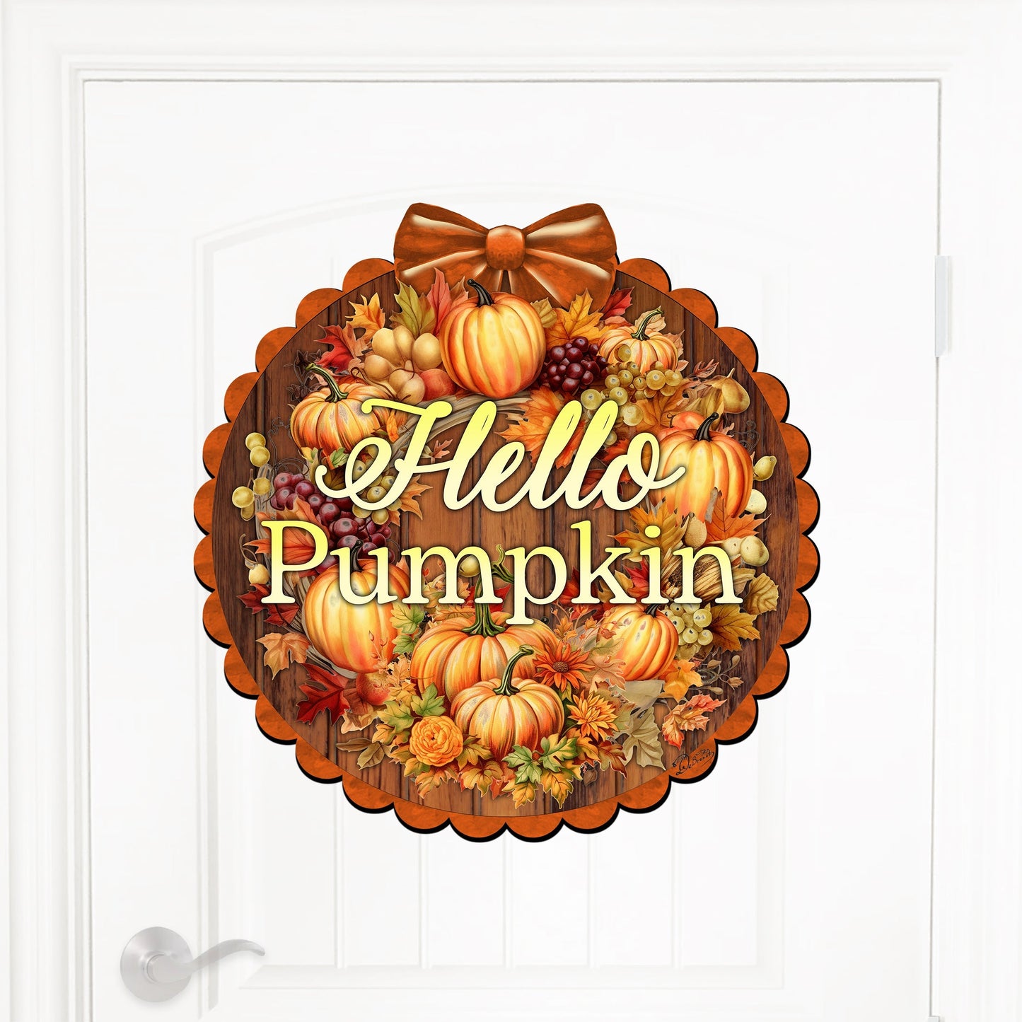 Hello Pumpkin Front Door Welcome Sign, Wooden Front Porch Decor by G. Debrekht Thanksgiving Halloween Decor - 933120H