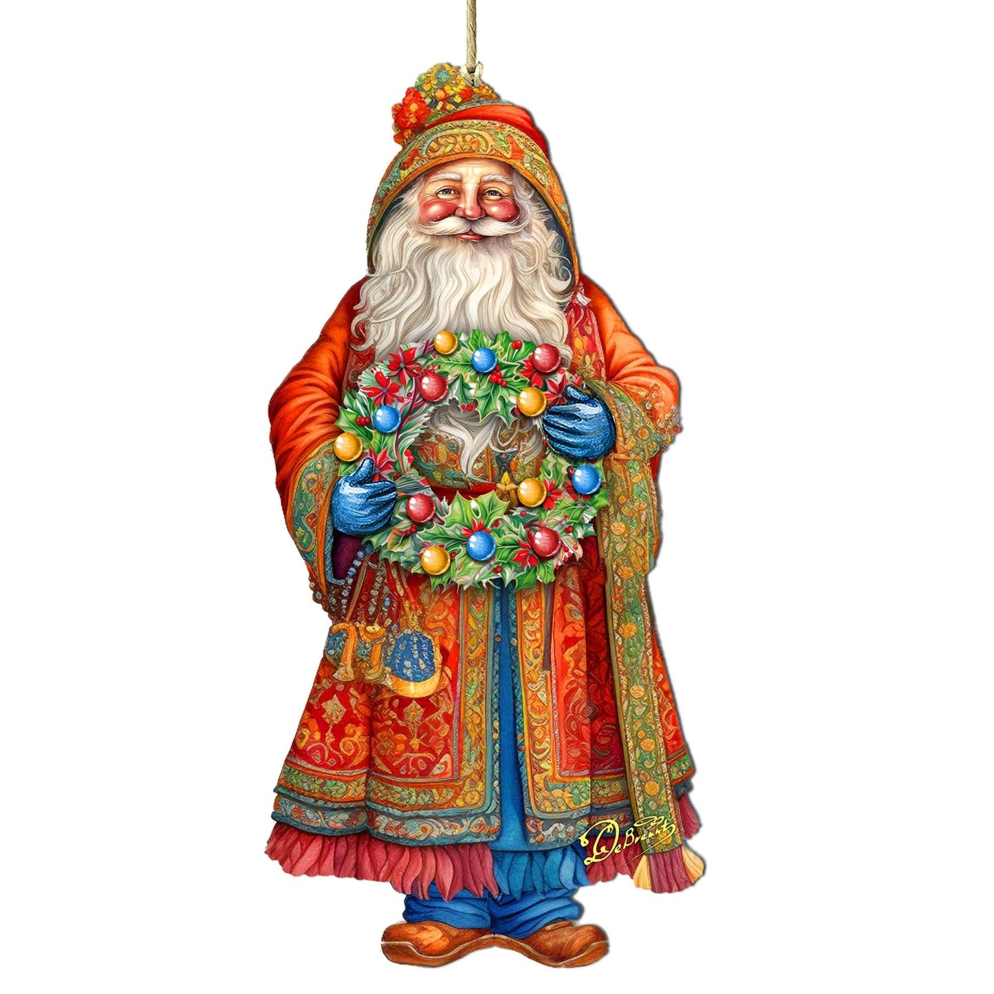 Santa's Wreath of Joy Wooden Ornaments by G. Debrekht - Christmas Santa Snowman Decor - 8691402