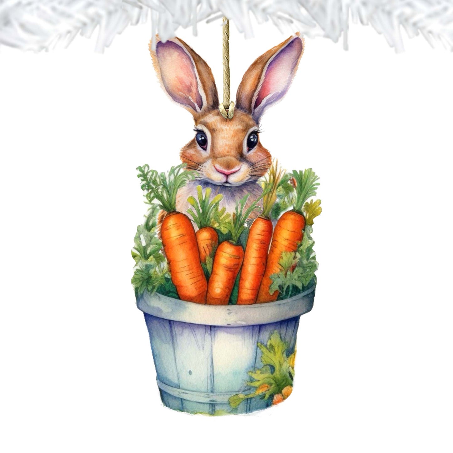Bunny with Basket of Carrots Wooden Ornaments by G. DeBrekht Easter Spring Decor - 8652769