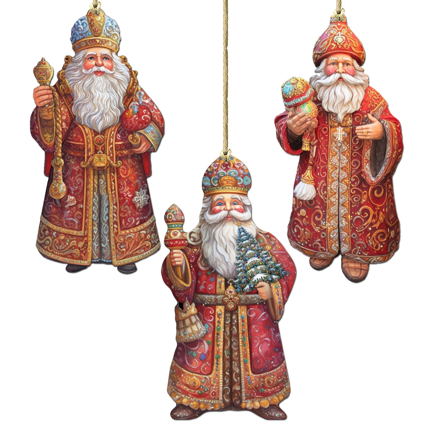 Santa Decorative Wooden Ornaments Set of 3 by G. Debrekht - Christmas Decor - 8091032-S3