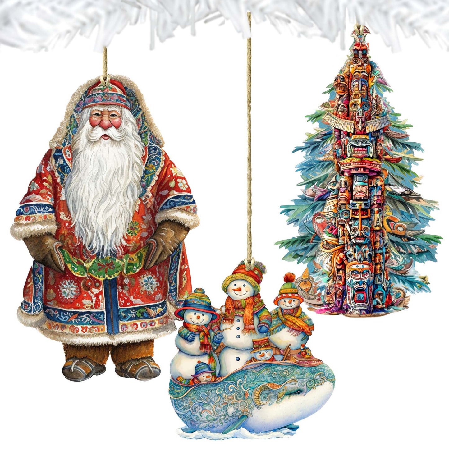 Santas Around the World - Alaskan Inspired Santa - Wooden Ornaments Set of 3 by G. DeBrekht Christmas Santa Snowman Decor - 8091314S3