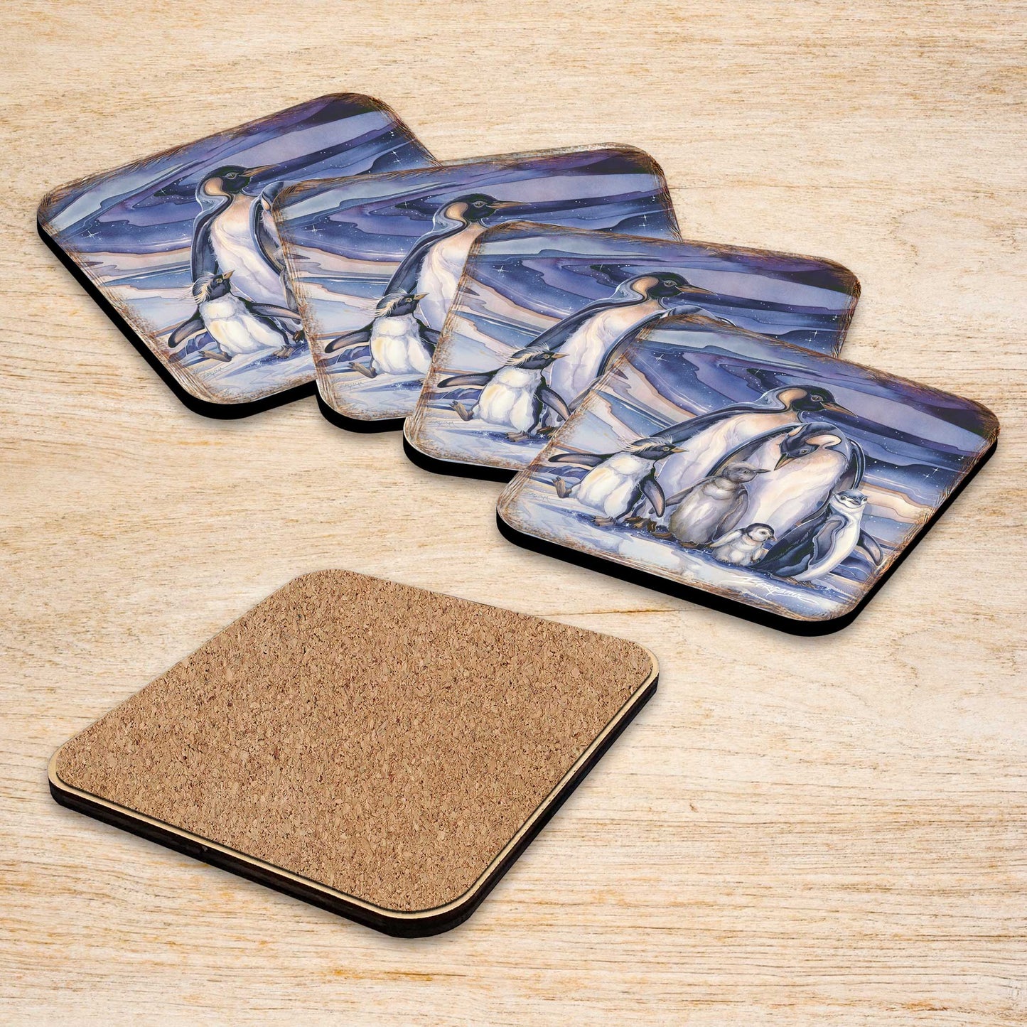 Penguin Family Wooden Cork Coasters Gift Set of 4 by J. Bergsma - Coastal Wildlife Decor  - 8199472C-S4-S4 (Copy)