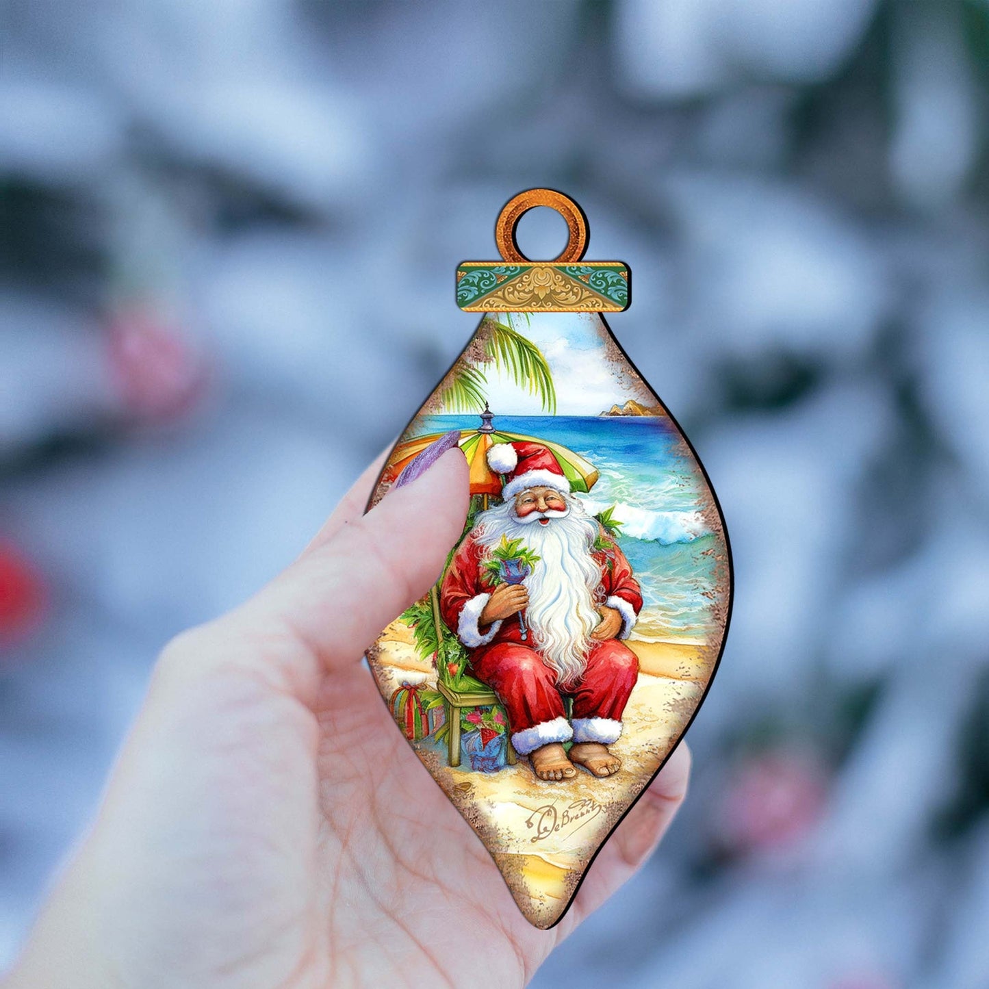 Santa on the Beach Decorations  Santa's Beach Break Wooden Ornaments by G.Debrekht Coastal Holiday Decor - 8688182