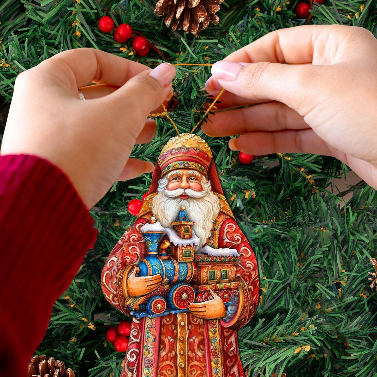 Santa's Miniature Holiday Express Wooden Ornaments by G. Debrekht - Christmas Santa Snowman Decor - 8691417