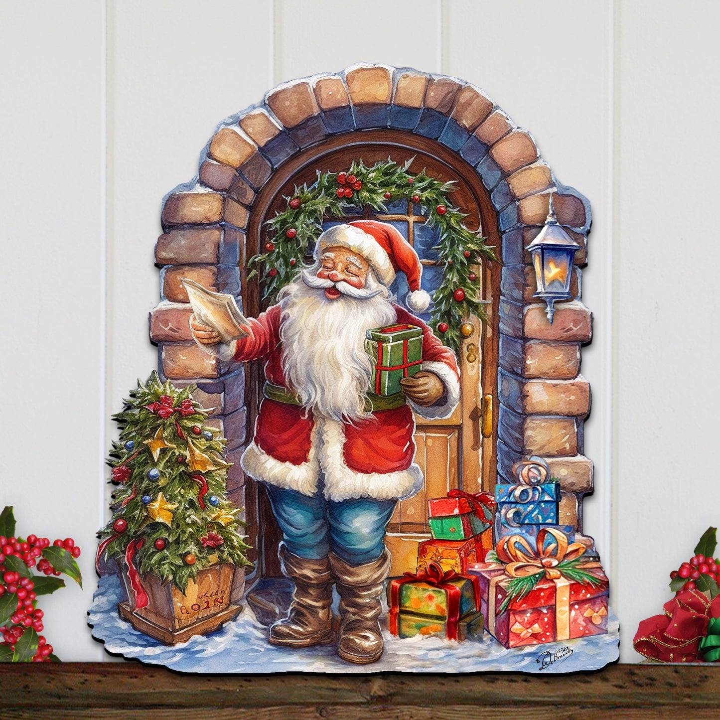 Santa's Surprise Visit Holiday Door Decor  by G. Debrekht - Christmas Santa Snowman Decor - 8611045H