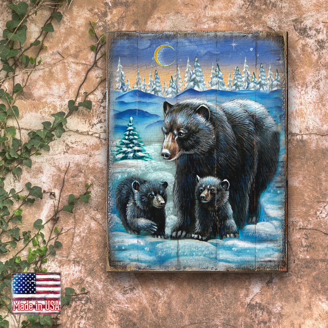Scher Bears Art Wooden Wall Art by Nature Wonders - Nature Wildlife Decor  - 95214B